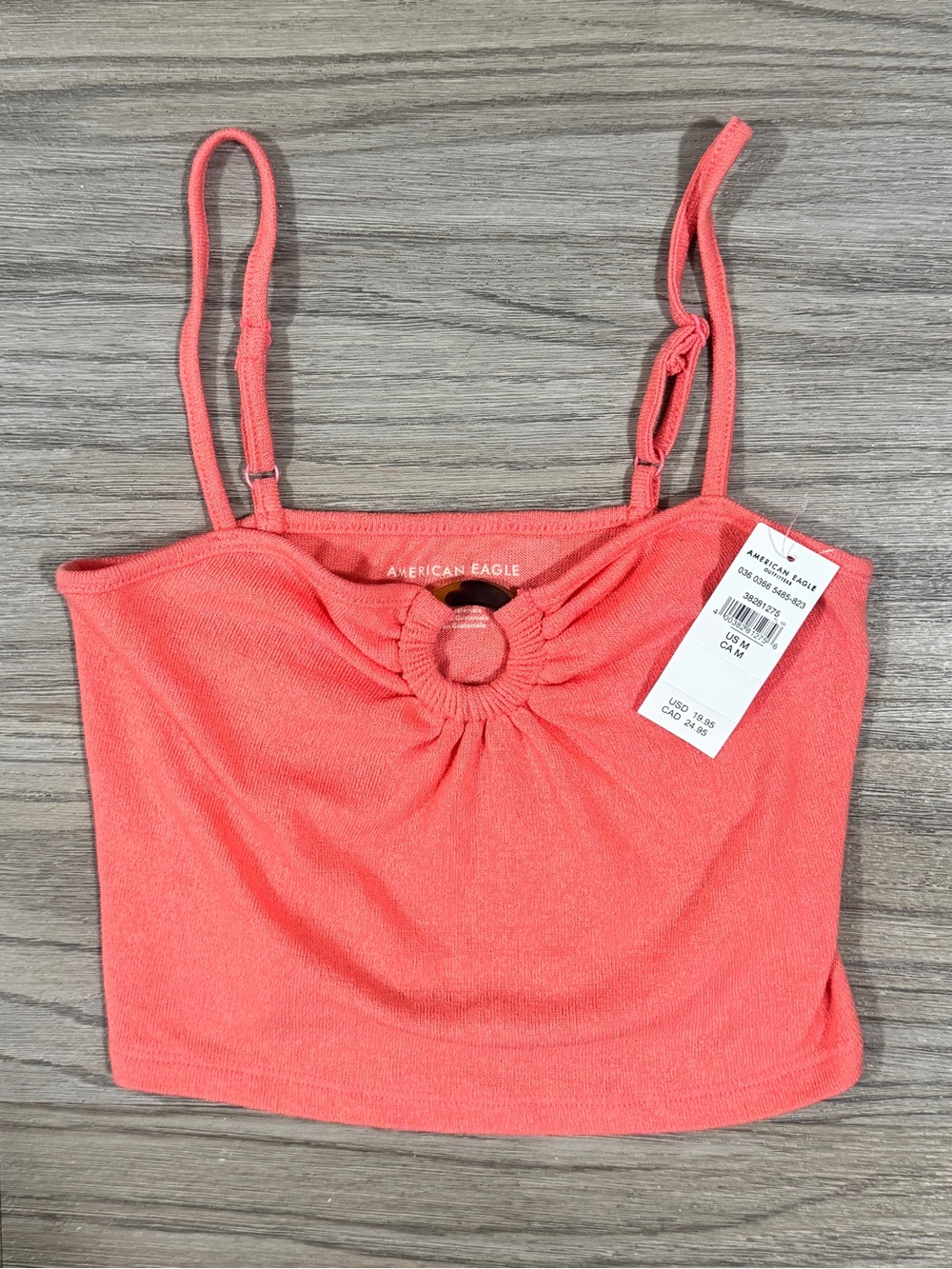 American Eagle Coral Ruched Ring Detail Cropped Tank Top Size M NWT